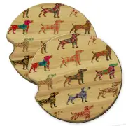 Golden Retriever Dog Wood Car Coaster Gift Set fit Car & Truck Cup Holder