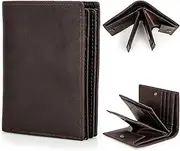 [CataPurus] Top Grain Genuine Leather Bifold Wallet for Man & Woman, Vintage Design, Fully Handmade, Portable with 10 Card Slots & 8 Receipt Slots, RFID Blocking for Multi Credit Cards/ID/Check/Cash/Coin, Coffee