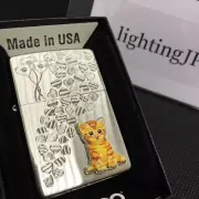 Zippo Brown Cat 3D Metal kitten Heart Etching Lighter Regular Case Japan New