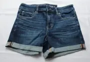 American Eagle Women's Next Level Low-Rise Denim Midi Shorts BL1 Dark Ink Size 6