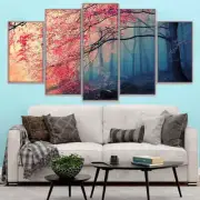 Cherry Tree Blossoms Forest Framed 5 Piece Panel Canvas Wall Art Print