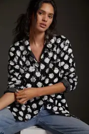 NWT Anthropologie Maeve Sequined Shirt Jacket Black White Sequins Small