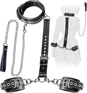 BDSM Bondage Sex Restraints Set Couples Sex Toys, Neck to Wrist Restraints Kit with Traction Chain Back Sex Handcuffs Collar Adjustable Bondage Gear & Accessories SM Sexy Slave Beginner Role Play Toy