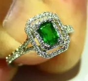 .86CT 18K Gold Natural Emerald White Halo Diamond Vintage Engagement Ring Deco