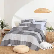 Super King Quilt Cover Set with Extra Standard Pillowcase - Grey Check