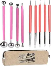 4PCS Double-Ended Metal Ceramic Clay Ball Stylus Dotting Tools and 5PCS 2 Way Silicone Polymer and Embossing Paper Flower Indentation Tool for Drawing