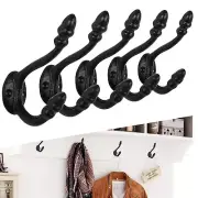 Cast Iron Wall Hooks 5 Sets Black Rustic Wall Hooks Heavy-Duty Suitable for B...