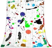 Plush Blanket, Nap Blanket, Warm Cozy Soft, Microfiber Blankets, Modern Abstract Art Colored Splashes of Ink