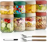 [SHENMAIDAY] Overnight Oats Containers, Glass jars with Airtight Lids, Breakfast Oatmeal Container to Go,Glass Food Storage Containers for Snacks Yogurt Spice Sugar for Food Storage(8 Pack)