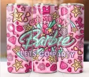 Barbie Lets Go Party Inspired Tumbler 20 oz Skinny Cup Mug Lid Stainless