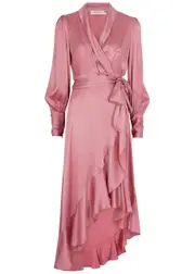 Zimmermann Ruffled Silk-satin Midi Wrap Dress - Light Pink - 0 (UK 8 / S) 0 (UK 8 / S)