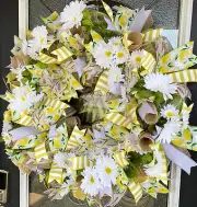 XL Lemon Lavender Daisy Deco Mesh Front Door Wreath Handmade Summer Home Decor
