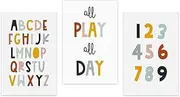 Alphabet Numbers Canvas Posters Nursery Wall Art Kindergarten Wall Decoration Painting Kids Room DecoratIve Picture for Baby 30x40cmX3PCS Frameless