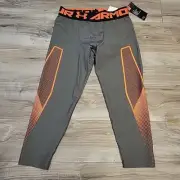 Under Armour Mens 3/4 Graphic Leggings Orange Gray Large Compression 1309925 NEW