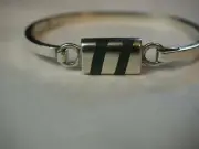 Vintage Taxco TN-22-Malachite inlay Bangle sterling Silver HALLMARKED .925