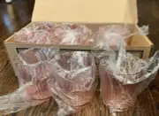 6 Pink Plastic Glasses Vintage Fitz & Floyd Multifaceted Ripple Design 11oz MIB