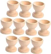 BRIGHTFUFU Easter Egg Cup Wood Holder Set 10pcs Boys and Girls Painting Toys Handmade Wooden Egg Stands Non-Slip Base Preschool Craft