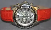 Invicta LE Grand Diver Chrono Silver Dial Black Spinel Red Leather Watch 14922
