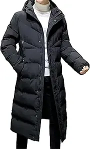 [JEShifangjiusu] Men Thick Chain Coat Thick Warm Winter Coat With Hat, Black, Large