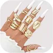 [ItsStarred] 15pcs Gold Chunky Rings Set for Women 14K Gold Plated Thick Dome Stackable Open Plain Band Rings Statement Trendy Rings Gift