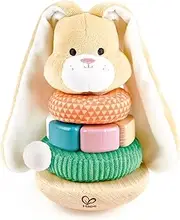 Hape Bunny Stacker | Wooden Stacking Rings on Roly-Poly Base | Wobble Learning Tower Developmental Toy, for Babies 10 Months+