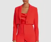 $375 Alice + Olivia Women's Red Macey Crop Notch Collar Blazer Jacket Size 2