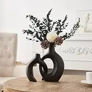 Black Ceramic Vase Home Decor: Crossed Flower Vases Set of 2 Modern Vase for Living Room Shelf Office Decor Centerpiece Table Decorations Decorative Vases for Flowers Wedding Gifts