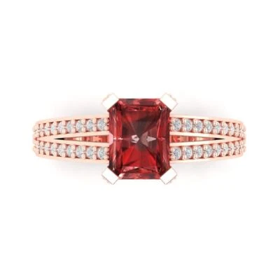 2.45Ct Emerald Cut Natural Garnet Solid Gold Engagement Promise Statement Ring
