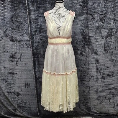Asos Lace Midi Dress Size 8 Crochet Fairycore Romantic Tiered Lace Floral