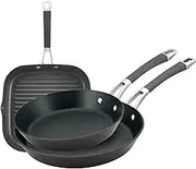 Anolon Endurance+ Hard Anodised Non Stick 3 Piece Cookware Set, 20/26cm Frying and 28cm Grill Pan, Pots and Pans Set, Dishwasher Safe, Oven Safe, Black