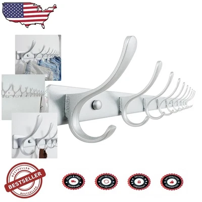 Elegant Heavy Duty Wall Coat Rack - 10 Matte Silver Hooks for Versatile Use