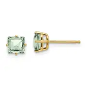 14k Yellow Gold 5mm Square Checker-Cut Green Quartz Earrings