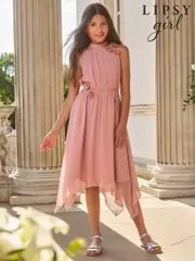 Lipsy Pink Corsage Hanky Hem Occasion Dress (5-16yrs) (AK1399) | $111 - $129