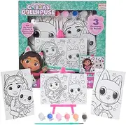Innovative Designs Gabby’s Dollhouse Canvas Paint Set for Kids with 3 Canvases, Acrylic Paint, Paintbrush, & Easel