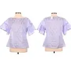 New Banana Republic Lilac Purple Blouse Polka-Dot Fringe Flutter $88 Size Xs Top