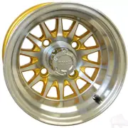 10" RHOX Phoenix Machined/Gold Aluminum Golf Cart Wheels & Center Caps Set of 4