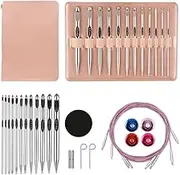 Tunisian Crochet Hooks Set with Cable 6-Inch Aluminum Interchangeable Crochet Hooks Set 3mm-10mm Long Crochet Hooks 26Pic (Pink)