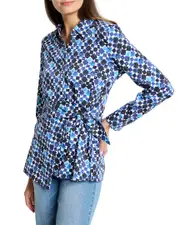 NIC + ZOE Blue Baubles Side Tie Shirt