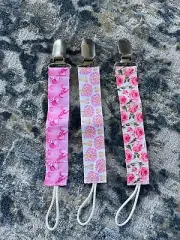 New Pack of 3 Pink Baby Infant Girl Pacifier Clips Holder Dummy Soother Strap