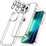 JETech 5 in 1 Case for iPhone 13 Pro Max 6.7-Inch, with 2-Pack Screen Protector and 2-Pack Camera Lens Protector, Full Coverage Tempered Glass Film, Non-Yellowing Shockproof Phone Cover (Clear)