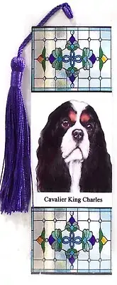 CAVALIER KING CHARLES STAINED GLASS/DOG/ UNIQUE EXQUISITE LAMINATED BOOKMARK