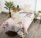 Patchwork Bedspread Silk White Kantha Quilts Bedroom Decor Indian Twin Bedding