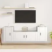 TV Cabinet Set - White Engineered Wood, Living Room Entertainment Center, Wall Mounted Stand with Media Storage Shelf, Modern Bedroom Furniture Set