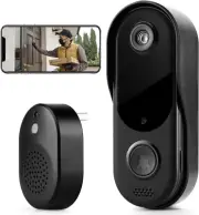 Doorbell Camera Wireless Wifi Video Doorbell IP65 Waterproof, Battery Powered,2-