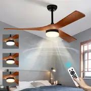 3-Blade Black & Mahogany Ceiling Fan Light With Remote Control 6 Speeds Reversible DC Motor Timer