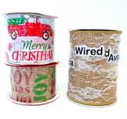 3 Rolls Burlap Lace Country Red Truck Holiday Christmas Craft Ribbon