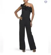 NEW Adrianna Papell One Shoulder Ruffle Jumpsuit Black Size 16 NWT $199