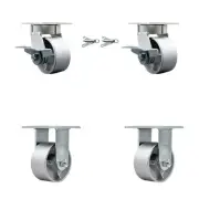 4 Inch KP Semi Steel Cast Iron Caster Set with 2 Brakes/Swivel Locks 2 Rigid