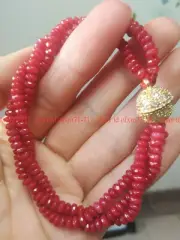 3 Rows Natural 2x4mm Faceted Red Jade Chalcedony Gems Rondelle Beads Bracelet