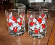 2 NEW Crate & Barrel Double Old Fashioned Atomic Snowflake Glasses Tumblers Red